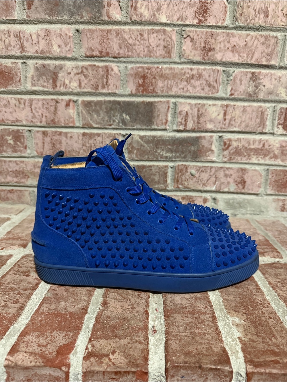 Men's Christian Louboutin red bottom Blue Studded High-Top Sneakers size 44